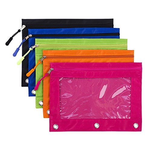 Binder Pencil Pouch with Zipper Pulls, Pencil Case with Rivet Enforced