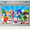 thumbnail image 3 of Fondo de fotografía de Sonic, el erizo de velocidad, héroe corredor, fondo de fotografía de dibujos animados para cumpleaños de niños, accesorios de vinilo de poliéster rojo y azul, 3 of 5