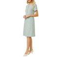 thumbnail image 4 of INSPIRE CHIC Women's Tweed Dress Button Decor Short Sleeve Elegant Work Sheath Dress L Blue Green, 4 of 4