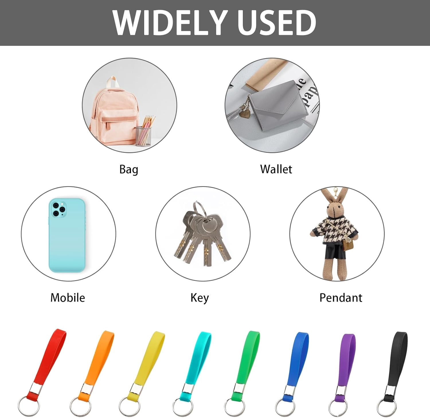 Multi Pack of Key Fob Key Ring Key Rings With Tags Key Fobs Key Lanyard Wristlet Keychain Key Rings for Car Keys Heavy Duty Identification Silicon Key Ring Loops Fob