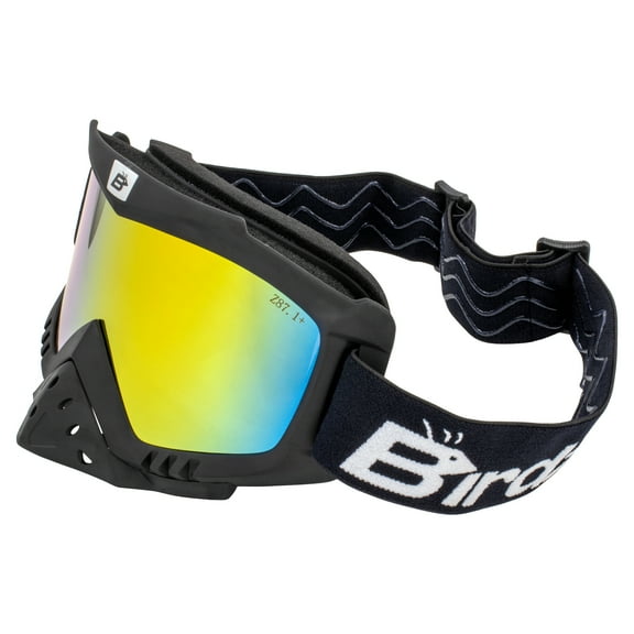 Birdz Eyewear Toucan Motorcycle ATV Ski Padded Goggles with Detachable Nose Guard & ReflecTech Red Mirror Lenses