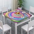 thumbnail image 3 of Colorful Tie Dye Spiral Pattern Square Fitted Tablecloth with Elastic Edge,Square Table Cover,Washable Elastic Table Cover for Home Kitchen Party Decor 34"x34", 3 of 6