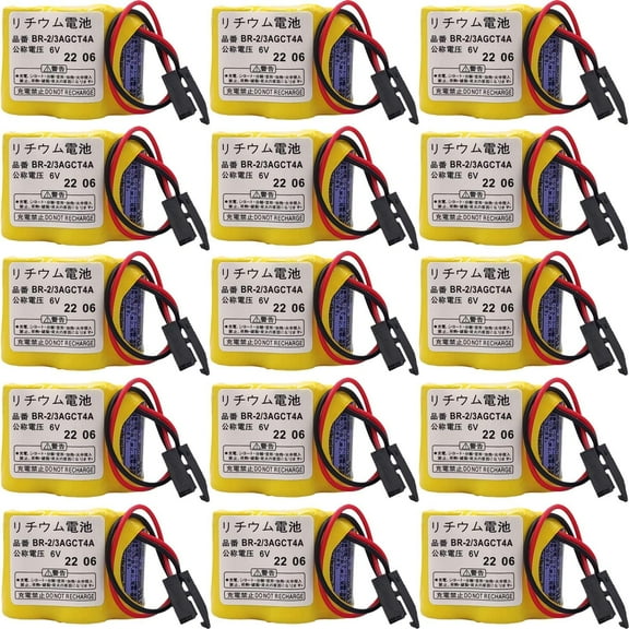 (Pack of 15 BR-2/3AGCT4A 6V 4400mAh Replacement Battery for Panasonic FANUC A98L-0031-0025 with Black Connector
