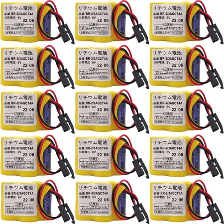 (Pack of 15 BR-2/3AGCT4A 6V 4400mAh Replacement Battery for Panasonic FANUC A98L-0031-0025 with Black Connector