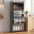 thumbnail image 2 of Giantex 5-Tier Kitchen Storage Cabinet, Mobile Microwave Stand, Bread Rack Coffee Stand, Bakers Rack w/Flip Door Cabinets, Grey, 2 of 9