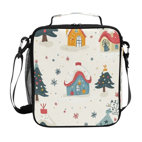 Square Lunch Bag 10.5*3.5*9.5 Inches Cooler Bag Lunch Bag Insulation Portable Durable Fashion Lovely House and Trees