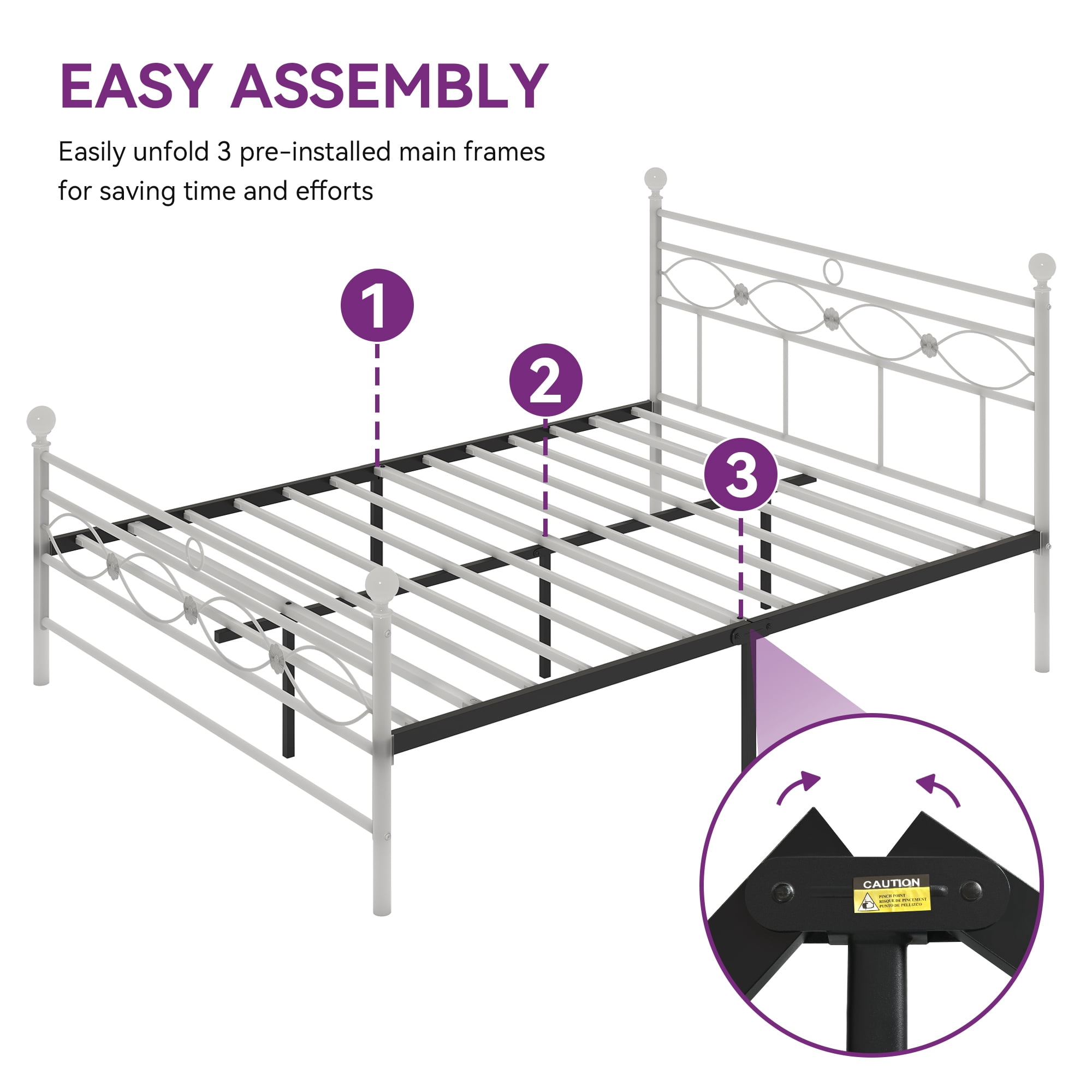 Dextrus Industrial Full Size Platform Metal Bed Frame with Headboard & Soundproof Cotton, No Box Spring Needed