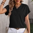 thumbnail image 3 of Lixiuxyad Womens Fashion Casual Top V Neck T Shirts Summer Short Sleeve Casual Loose T Shirts Top Basic Tee,Black L, 3 of 6