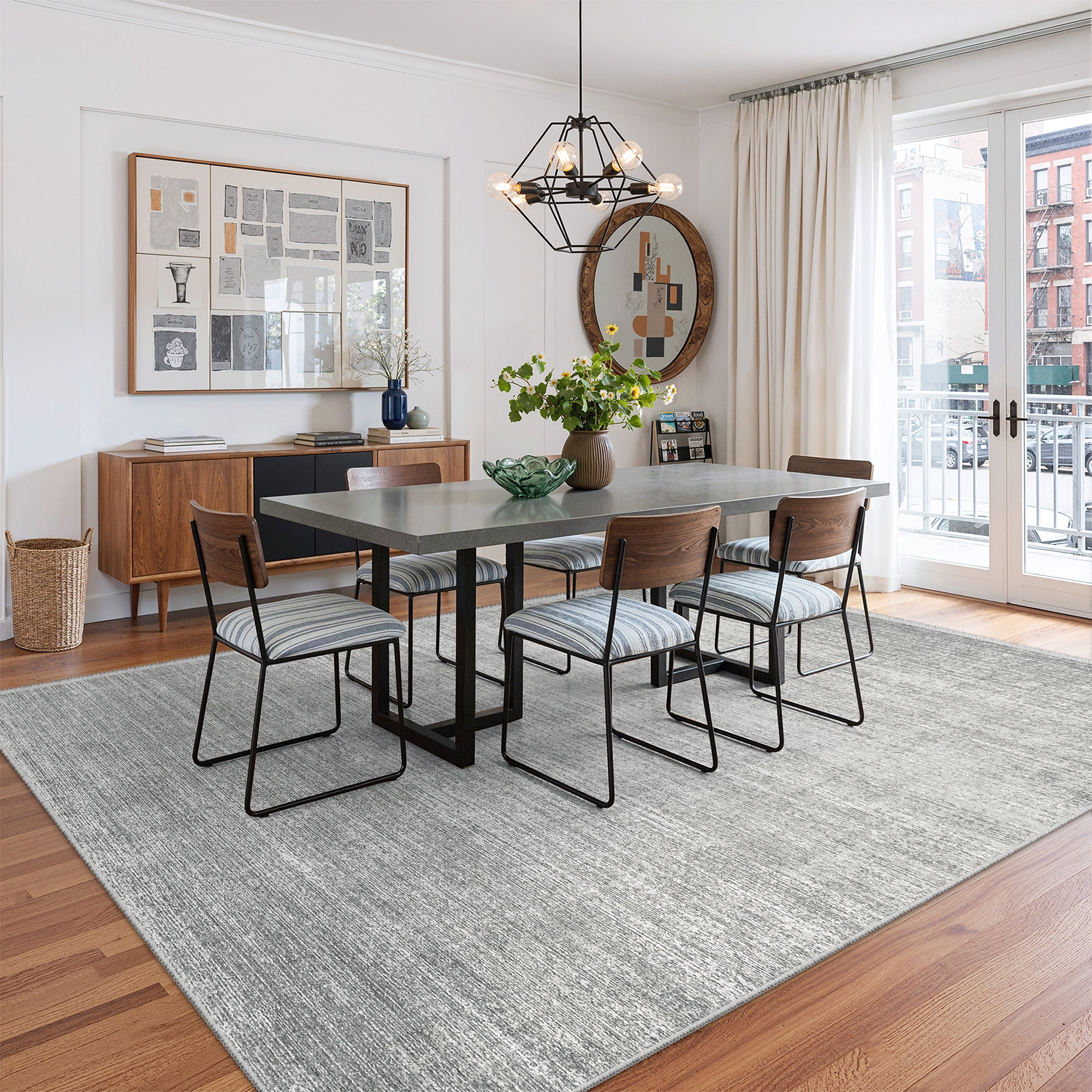 Roxstand Washable Rugs 6x9, Lightweight Striped Non Slip Area Rugs for Living Room, Stain Resistant Farmhouse Bedroom Rug(6'x9', Grey)