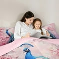 thumbnail image 5 of Feelyou Pink Blue Peacock Full Size Comforter Sets, Romantic Blossoms Floral Flower Bedding Comforter Set, Kawaii Animal Reversible Bedding Sets, Breathable Home Decor, 3-Piece, 5 of 8