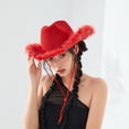 thumbnail image 5 of Cowgirl Hat Felt Cowboy Hat for Women Fluffy Feather  Brim Shiny Crown Sequins Retro Cap Western Party, 5 of 10