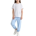 thumbnail image 2 of ITSAME Girls Outfit Set, Crewneck T-Shirt and Tapered Pants Cotton Summer Casual Clothes 2-Piece Light Blue Size 1-2T, 2 of 8