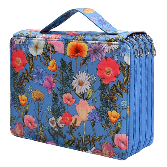 CCOCC Portable Colored Printing Flower Pencil Case-200 Slots Pencil Holder with Zipper Closure Twill Fabric Large Capacity Pencil Case for Watercolor Pens Markers,Multilayer Pencil Organizer