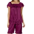 thumbnail image 4 of FAIWAD Womens Satin Pajama Sets Ruffle Hem Short Sleeve Tops with Shorts Pjs Set Casual Sleepwear Soft Loungewear, 4 of 5