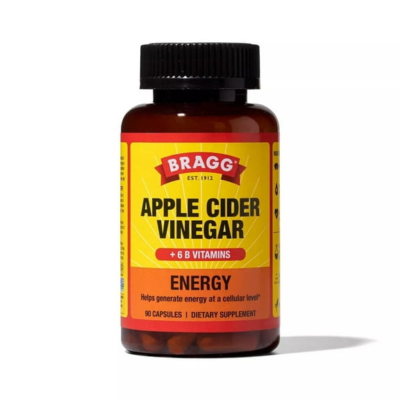 Bragg Apple Cider Vinegar Energy Supplement, 1877mg ACV Blend with 750mg Acetic Acid, 90 Count