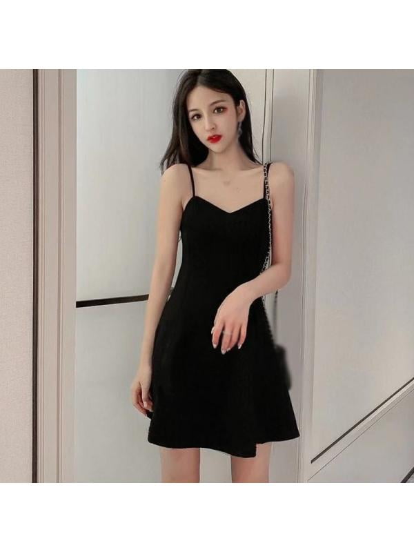 black square neck spaghetti strap dress