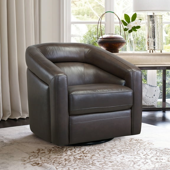 Contemporary Leather Swivel Accent Chair - Modern Living Room Armchair, Espresso Finish
