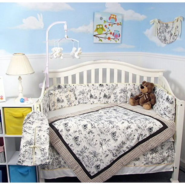 SOHO Brown Charcoal French Toile Crib Nursery Bedding Set 14 pcs