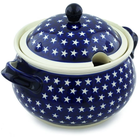 Beautiful Pottery Mugs Polish Pottery 21 Cup Tureen (America The Beautiful Theme) Hand Painted in Boleslawiec, Poland + Certificate of Authenticity ()