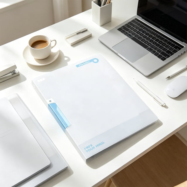 ZZkhGO A4 Rotating Double-Ring Binder, Translucent Frosted Plastic Student Document Organizer, Side-Opening Swivel Ring Folder for Exam Papers Materials, Blue