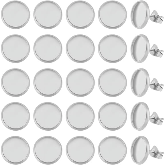 1 Box 50Pcs 10mm Earring Cabochon Setting 316 Surgical Stainless Steel Round Bezel Blank Stud Earring for DIY Jewelry Making Gray
