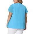 thumbnail image 3 of Agnes Orinda Women's Plus Size Top Flutter Sleeve V Neck Layered Ruffle Blouses 3X Blue, 3 of 6