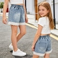 thumbnail image 5 of Taqqpue Girls Jean Shorts 2-15T,Y2K Vintage Elastic Mid Waist Straight Wide Leg Denim Shorts Frayed Hem Under 10 for Girls, 5 of 9