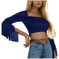 thumbnail image 1 of HongQid Fringe Tops for Women Western Cowgirl Fall Long Sleeve with Tassels Stretchy Crop Shirts Blouses, 1 of 4