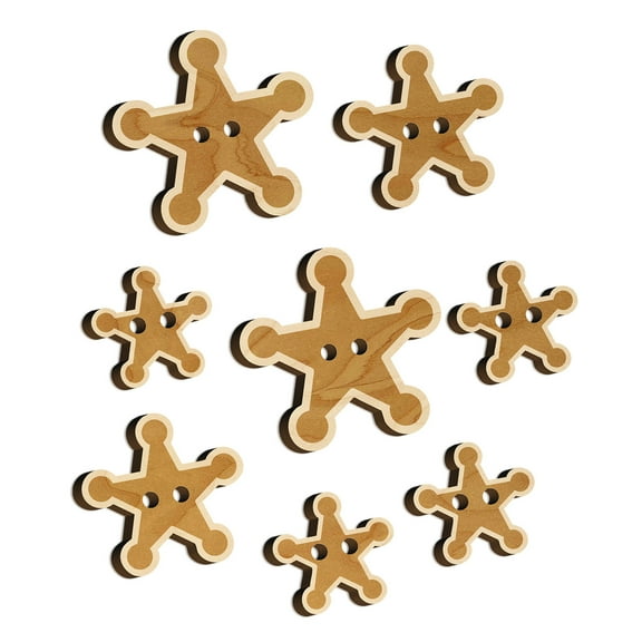 Cowboy Sheriff Badge Star Wood Buttons for Crochet Knitting Sewing DIY Craft - 1.00 Inch Medium (7pcs)