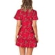 thumbnail image 2 of Vestido estampado de manga corta de verano para mujer Vestidos cortos casuales con cuello en V Ormromra, 2 of 3