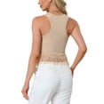 thumbnail image 3 of INSPIRE CHIC Women's Top Ribbed Knit Tank Crew Neck Sleeveless Crop Tassel Trim Vest M Khaki, 3 of 6