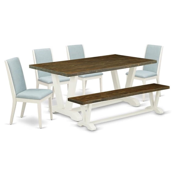 East West Furniture V-Style 6-piece Wood Dining Set in Jacobean Brown/Baby Blue