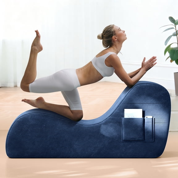 JARCLIC Yoga Chaise Lounge Chair, Meditation Lounger with Side Pocket, Supportive Relaxation Recliner for Stretching, Exercise, Reading, Blue