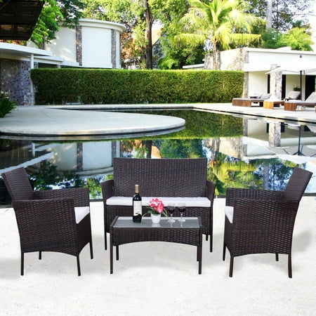 4 PC Patio Rattan Wicker Chair Sofa Table Set Outdoor Garden ... 4 PC Patio Rattan Wicker Chair Sofa Table Set Outdoor Garden ...
