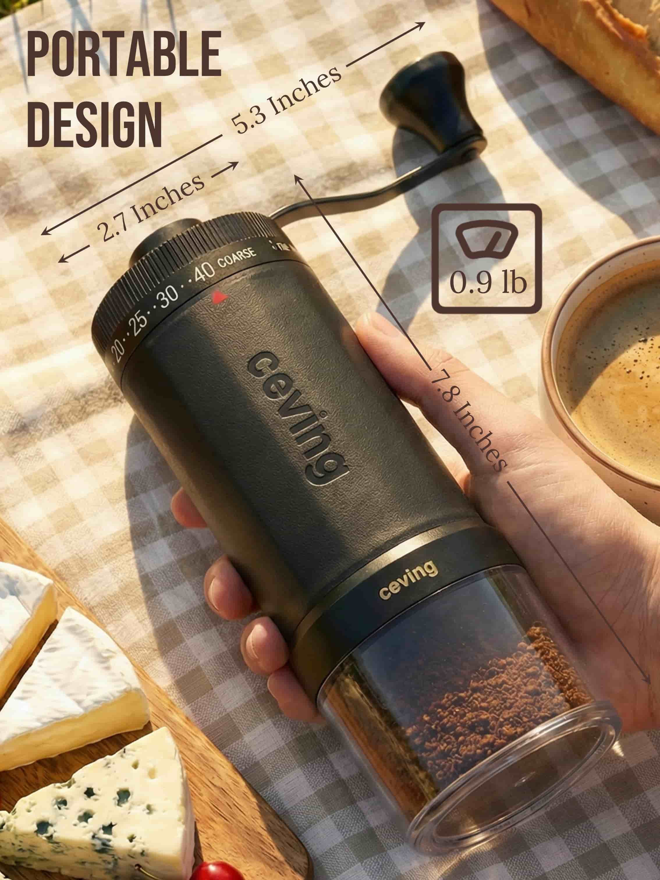 Ceving Manual Coffee Grinder, Stainless Steel Burrs, 60g Large Capacity, 40 External Settings, High-Precision, Food-grade Plastic Body