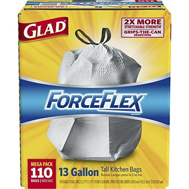 Glad ForceFlex Drawstring Tall Kitchen Trash Bags, 13 Gallon, 110 Count ...