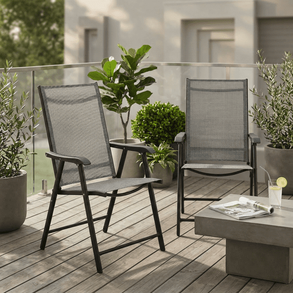 Outdoor Patio Chairs Set of 2 Stackable Portable for Deck Garden Camping Travel
