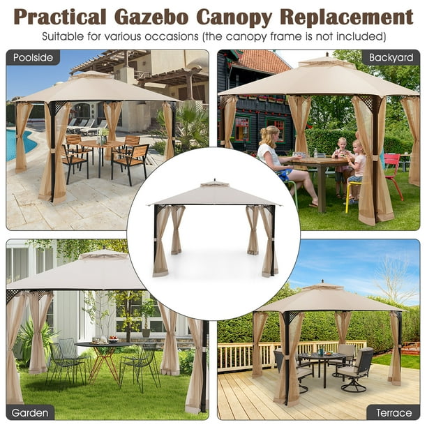 10 x 12 Patio Gazebo Replacement Top Cover 2 Tier Canopy CPAI 84 Outdoor Beige