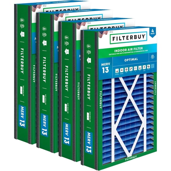 Filterbuy 16x25x3 Air Filter MERV 13 Smoke Defense, Pleated HVAC AC Furnace Filter Replacement for Trion Air Bear Cub & Lennox & More, 4-Pack