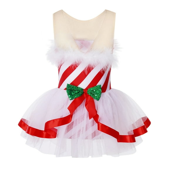 Zaldita Kids Girls Christmas Sleeveless Striped Dress Figure Skating Dance Performance Leotard Red 14