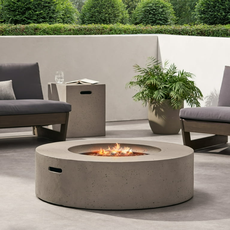 Hayes Circular 50K BTU Outdoor Gas Fire Pit Table with Tank Holder, Grey Hayes Circular 50K BTU Outdoor Gas Fire Pit Table with Tank Holder, Grey