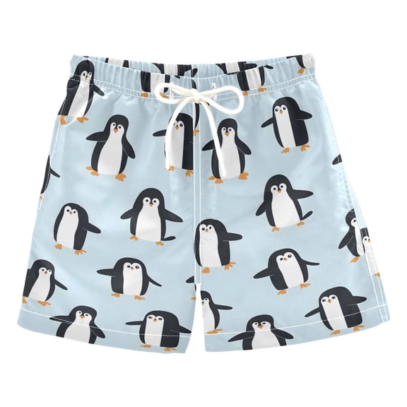 Happy Little Penguins Swim Trunks Quick Dry Beach Pool Board Shorts Lightweight Stylish Print Sizes 2T to XL