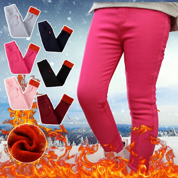 MKOSPLRT Fleece Leggings for Girl 2-9Y High Waist Warm Winter Tight Solid Slim Fit Thermal Leggings Comzy Outwear Lined Leggings