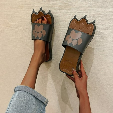

〖Yilirongyumm〗 Brown 37 Sandals Women One One Cartoon Sandals Foot Line Casual Sandals Bottomed Thick Women s Sandals