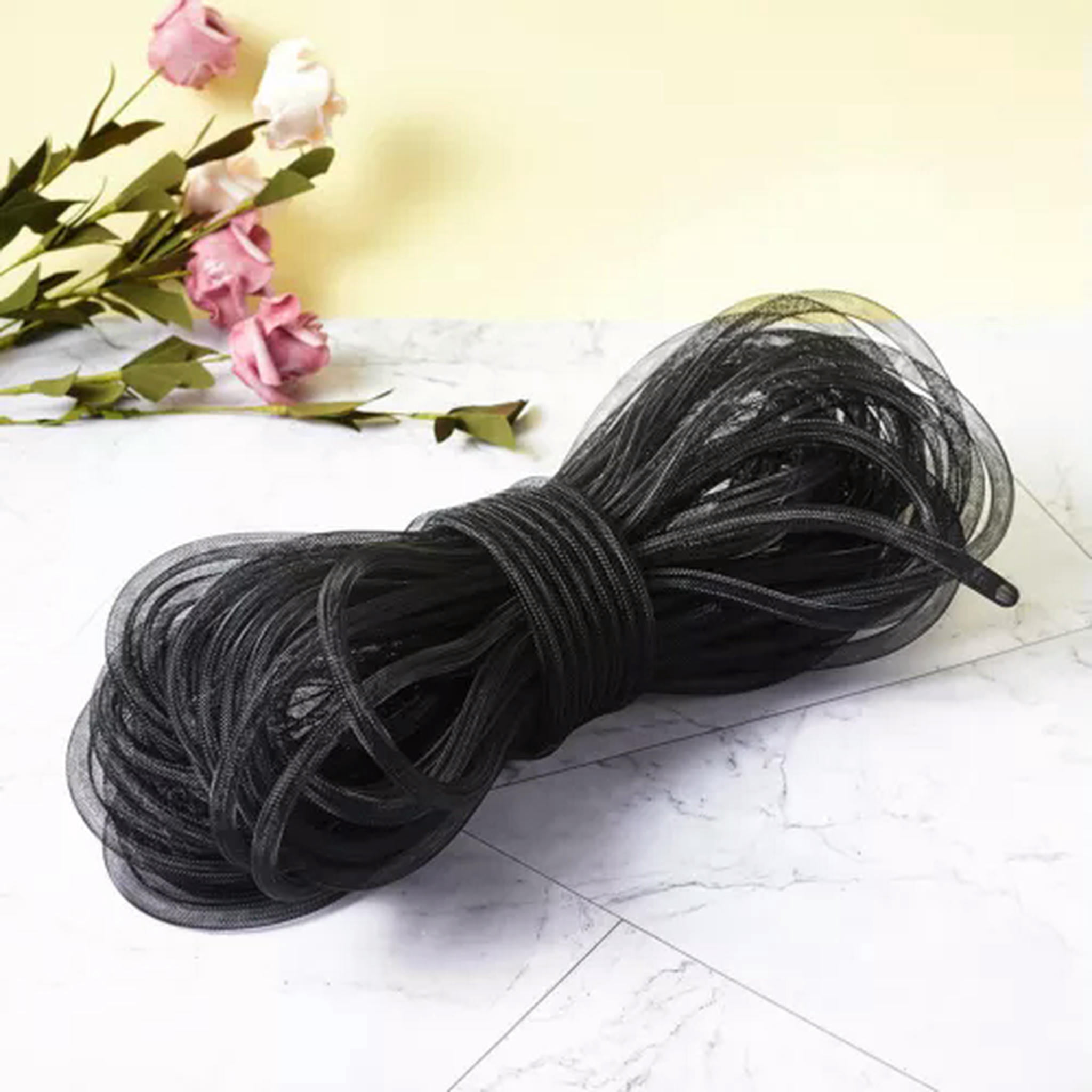 U8MO Black Mesh Tubing Cords Flexible Tube Party Ribbon Net Threads Wreath 4~20mm DIA-10mm, 150yards