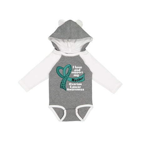 

Inktastic I Love and Support My Mother Ovarian Cancer Teal Ribbon Gift Baby Boy or Baby Girl Long Sleeve Bodysuit