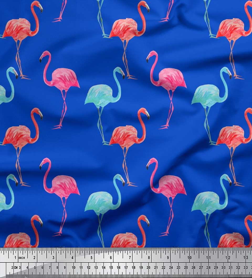 Soimoi Polyester Crepe Fabric Flamingo Bird Print Fabric by The Yard 42