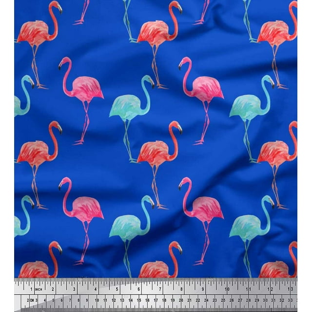 Soimoi Tissu Poly Georgette Flamant Rose Imprimé au Mètre 42 Pouces de Large
