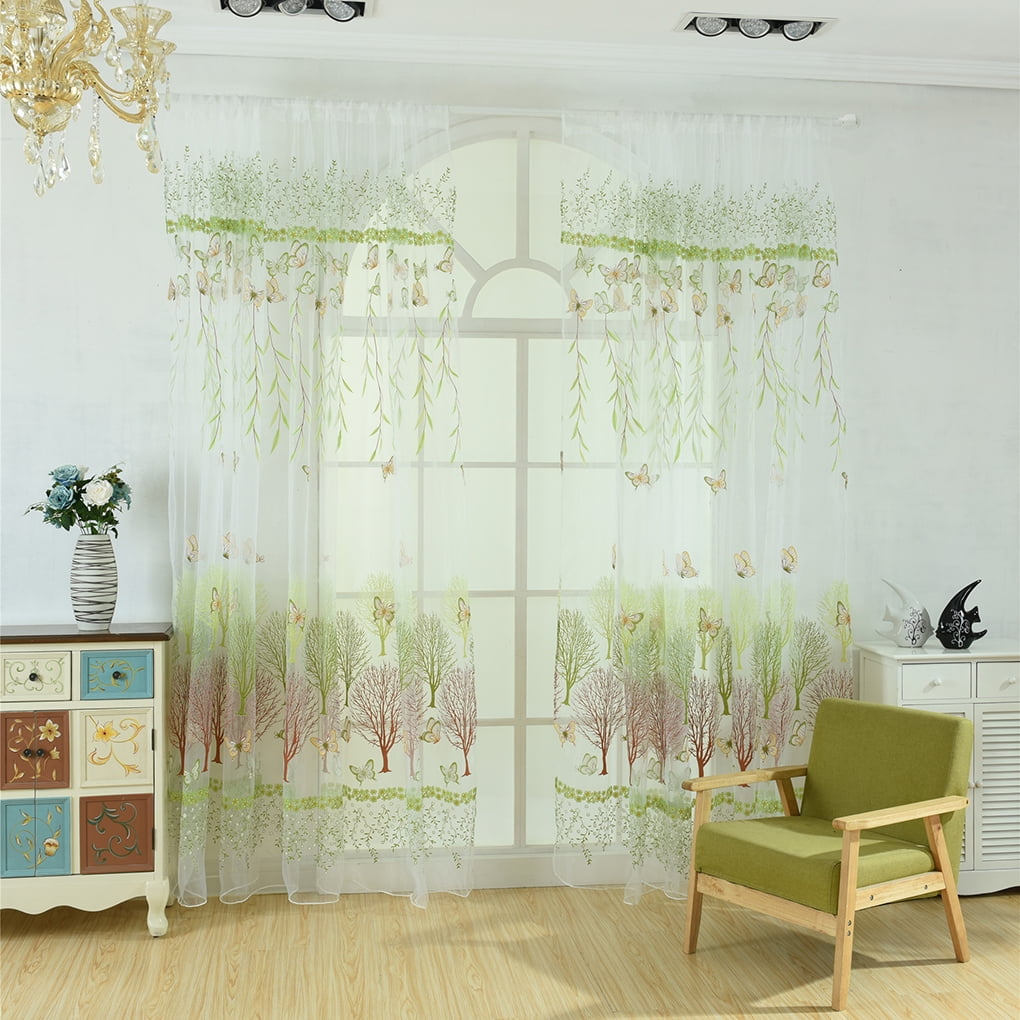 Offset Flower Sheer Curtain Yarn Tulle Window Blind Screen Voile Panel Bedroom 