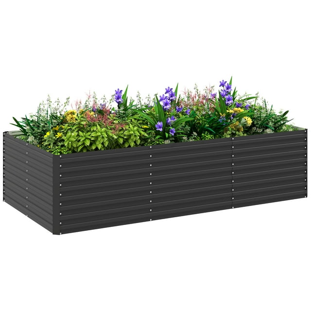 Outsunny Bac de Jardin Surélevé Galvanisé, Jardinière 8 Pieds x 4 Pieds x 2 Pieds, Gris Foncé
